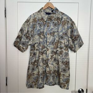 World Island Shirt Mens XL Blue Hawaiian Aloha Chart of Oceanus Design Cotton